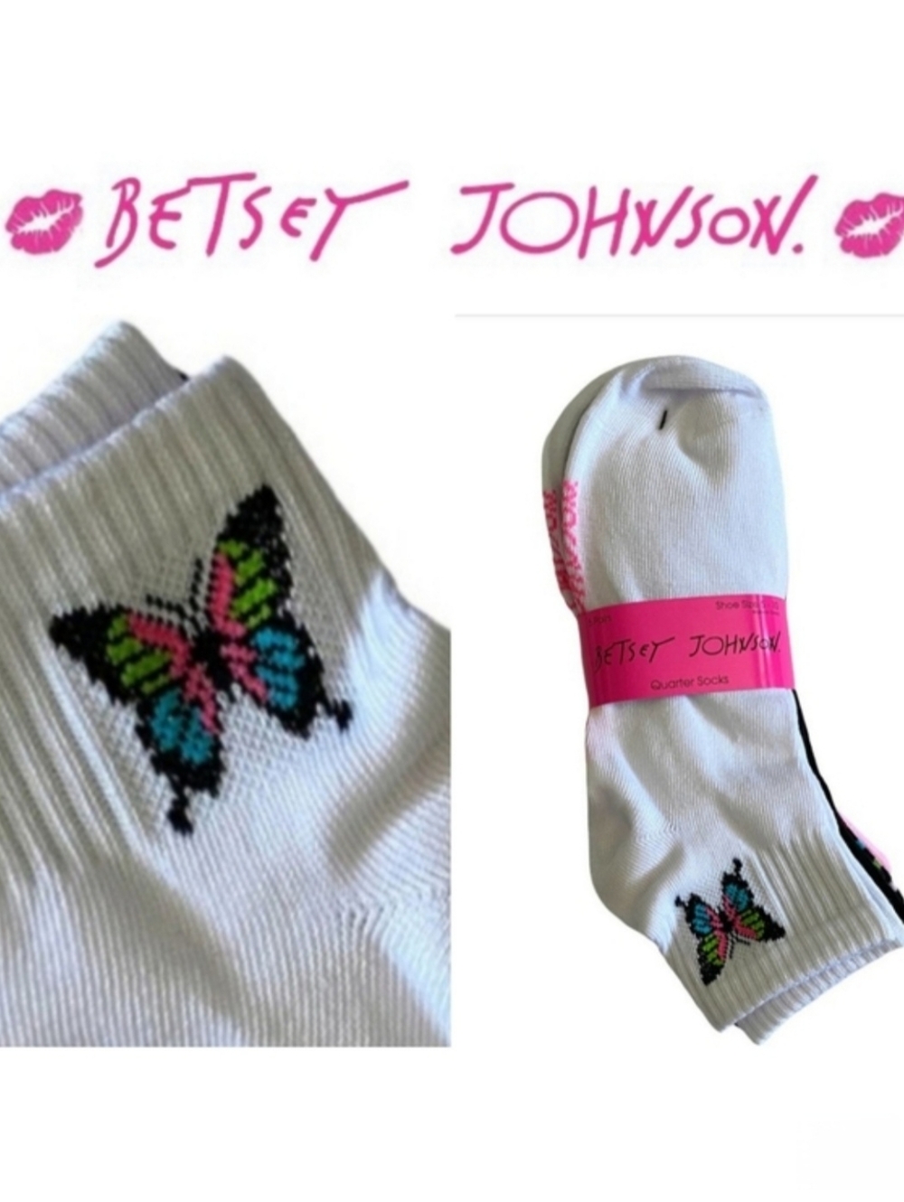 Betsey Johnson 6-Pack of Butterfly Quarter Socks